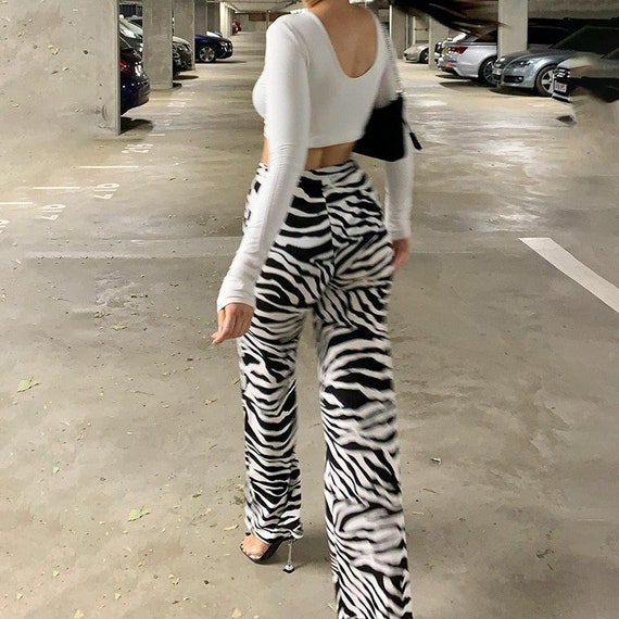 Y2K Zebra Print High Waist Flare 