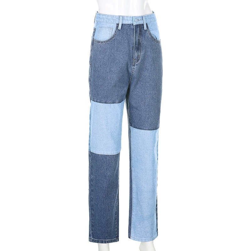 Y2K Blue Patchwork Boyfriend Jeans - Etsy UK