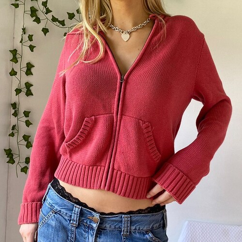 Y2K White/brown/red/black Zip up Knitted Hoodie - Etsy UK