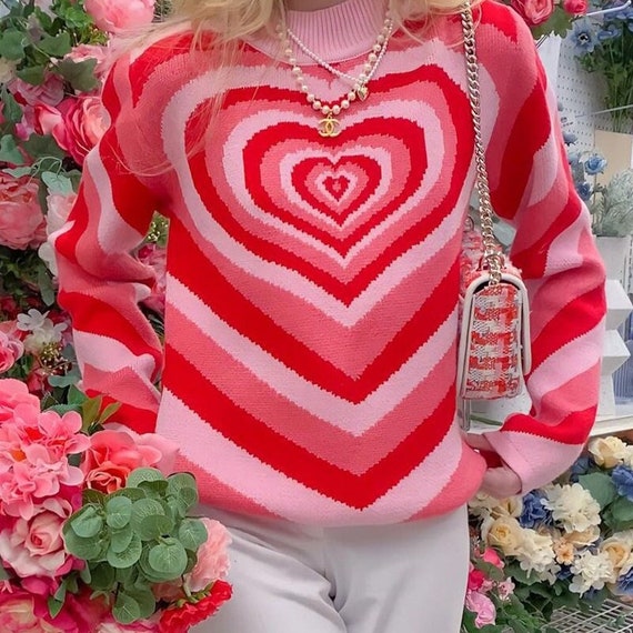 pink and red heart jumper
