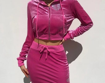Velour Hoodie and Mini Skirt Set - Etsy