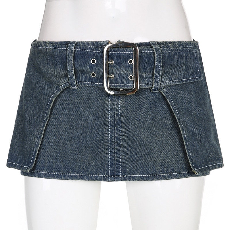 Y2K Denim Mini Belted Skirt - Etsy