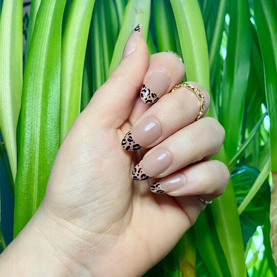 Leopard Cheetah Animal Print French Tip Press on Nails Etsy