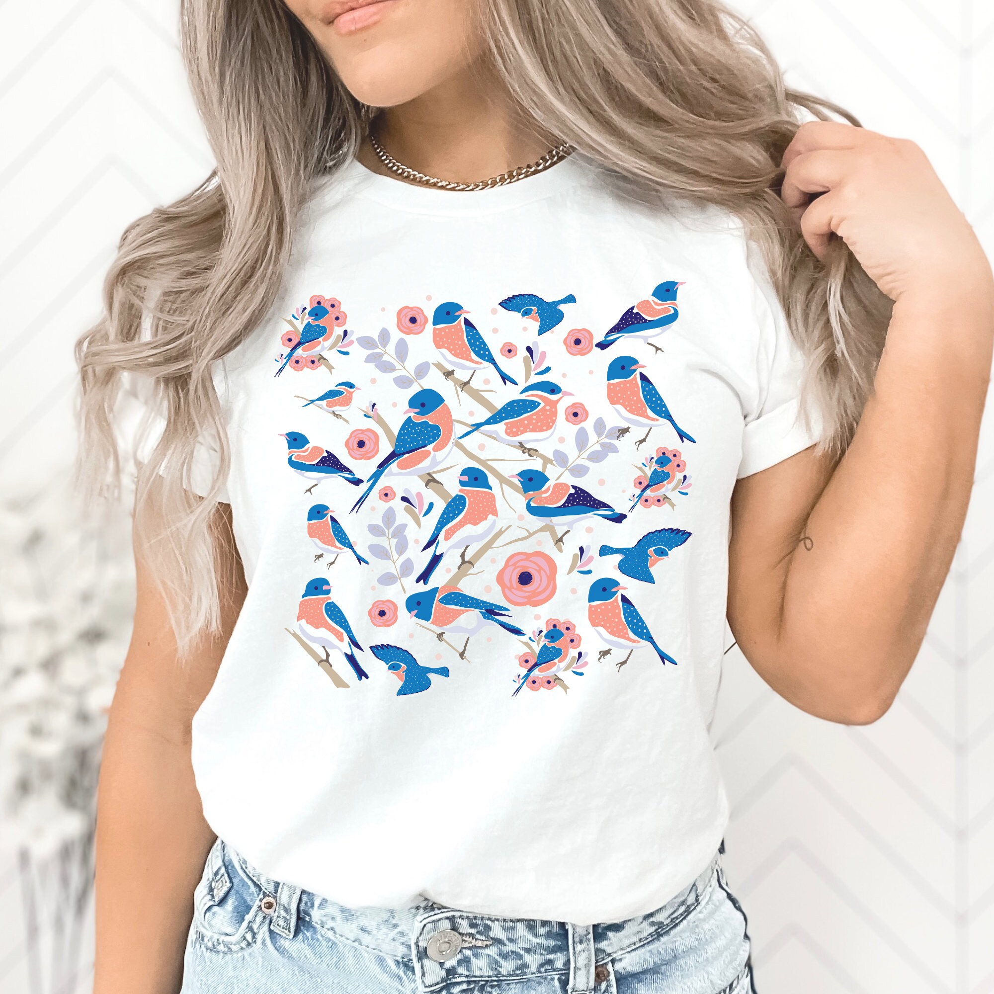 Cottagecore Bluebird Shirt, Blue Bird Shirt, Mother's Day Gift for Bird