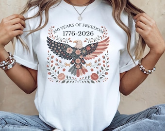 Comfort Colors® Folk Art American Eagle Shirt, 250 Years of Freedom, USA 250th Anniversary Patriotic Tee