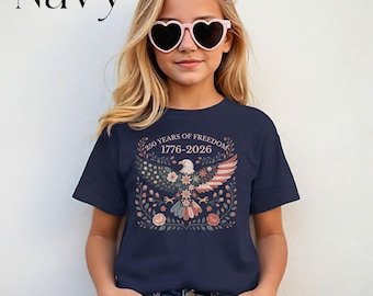 Youth Sizing Folk Art USA Eagle Shirt, 250 Years of Freedom, USA 250th Anniversary Patriotic Tee