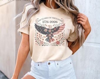Folk Art USA Eagle Shirt, 250 Years of Freedom, USA 250th Anniversary Patriotic Tee
