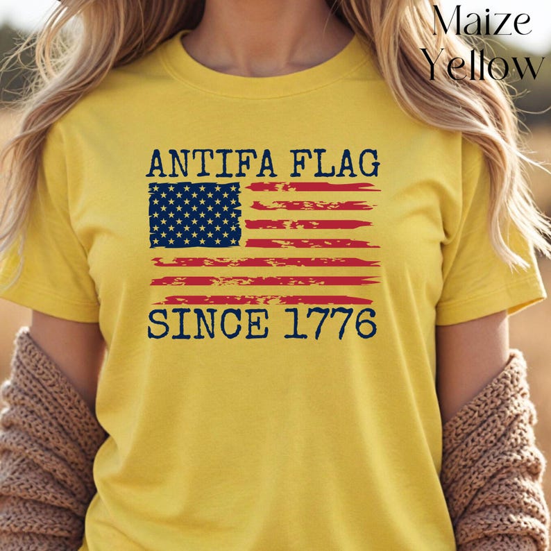 Antifa Flag Since 1776 Shirt, I Am Antifa, Antifascist Shirt, Liberal 4th of July Shirt, Anti Fascism, Fight Fascism, July 4th T Shirt Maize Yellow