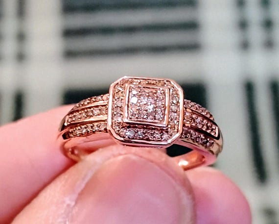 Genuine Champagne Diamond Halo Ring in 18k Vermeili Rose