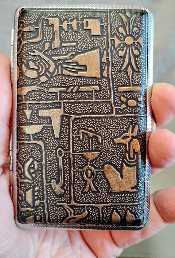 egyptian cigarette case Egyptian cigarette case, vintage Egyptian cigarette case, metal cigarette  case