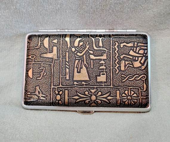egyptian cigarette case Egyptian cigarette case, vintage Egyptian cigarette case, metal cigarette  case