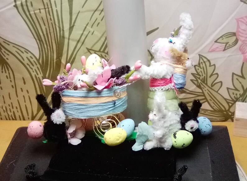 Easter Felted, Ms Easter Bunny and Baby Bunny Carriage Easter