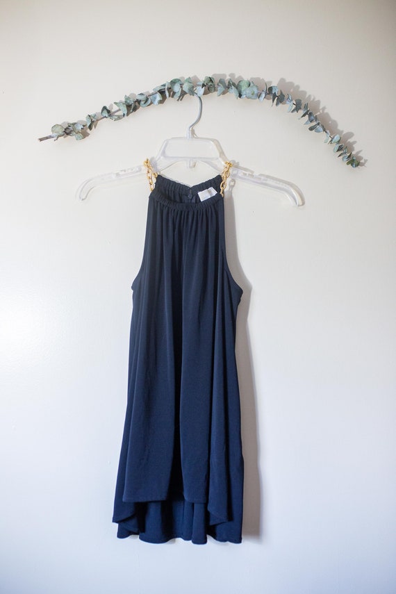 michael kors blue dress with gold chain