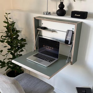 SMALL FOLDING DESK• Reed Green Wall Mounted Murphy Drop Down Space Saving Secretary Table