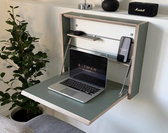 SMALL FOLDING DESK• Reed Green Wall Mounted Murphy Drop Down Space Saving Secretary Table