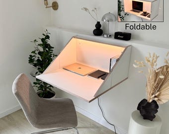 FLOATING SHELF DESK• White Wall Mounted Folding Table Office Space Saving Drop Down Shelves