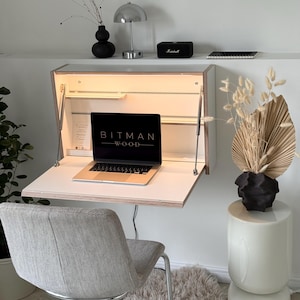 ORIGINAL FOLDING DESK• White Wall Mounted Home Office Floating Fold Down Space Saving Workstation