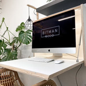 27” Monitor Desk• Office Desk Home Office Work Space Modern Desk Space Saving Desk Secretary Desk Floating Table Wall Mounted Desk Work Home
