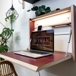Small Folding Desk• Wall Desk Study Drop Down Desk Space Saving Desk Office Desk Secretary Desk Floating Plywood Table Home Office Furniture