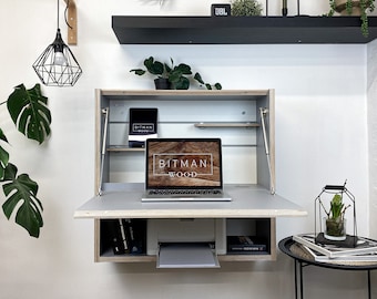 Office Desk• Work Space Floating Desk Space Saving Desk Wall Desk Folding Desk Modern Plywood Table Furniture Design Tiny House Furniture