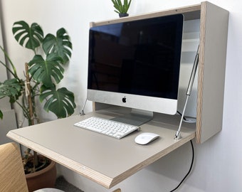 ESCRITORIO PARA MONITOR DE 24" • Mesa de oficina plegable gris piedra que ahorra espacio para el hogar