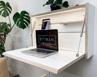 study table on wall Original Desk• Wall Mounted Folding Desk Space Saving Desk Office Desk Secretary Desk Floating Desk Plywood Table Home Office Study Desk