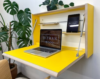 Original Desk• Wall Mounted Folding Desk Space Saving Desk Office Desk Secretary Desk Floating Desk Plywood Table Home Office Modern Desk