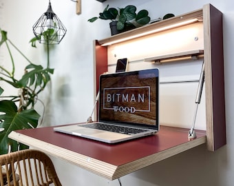 Small Folding Desk• Wall Desk Study Drop Down Desk Space Saving Desk Office Desk Secretary Desk Floating Plywood Table Home Office Furniture