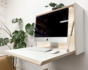 21.5 Monitor Desk Office Desk Folding Desk Space Saving Desk Secretary Desk Floating Desk Plywood Table Wall Mounted Desk Home Office Etsy