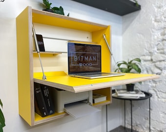 Office Desk• Folding Desk Work Space Desk Space Saving Desk Wall Floating Desk Modern Plywood Table Furniture Design TinyHouse Furniture