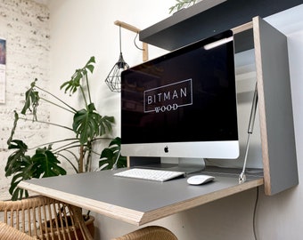 27” MONITOR DESK• Onyx Grey Home Office Work Space Saving Modern Secretary Table