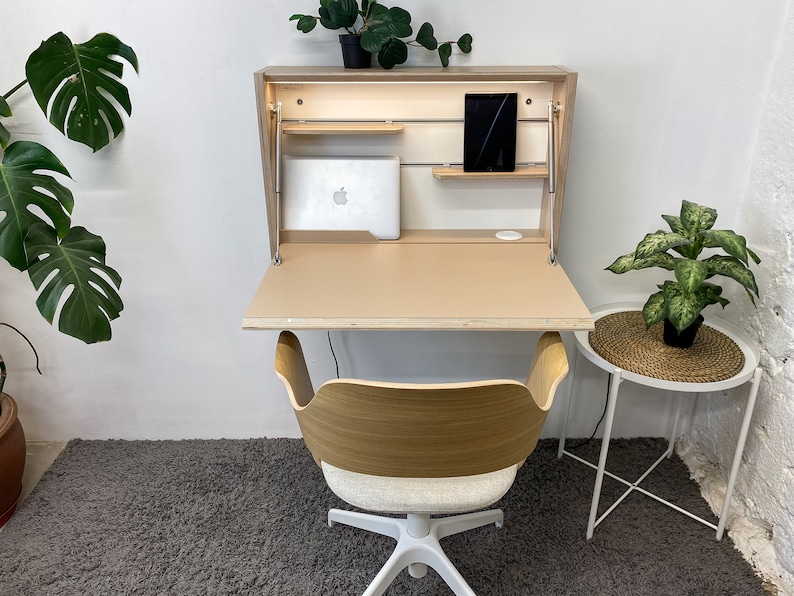 ORIGINAL FOLDING DESK• Almond Beige Wall Mounted Drop Down Home Office ...