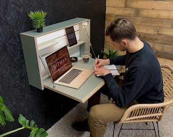 Original Desk• Folding Desk Fold Down Wall Mounted Home Office Desk Space Saving Furniture Design Drop Down Modern Table Floating Secretary