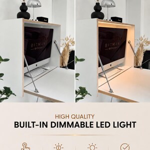 24" MONITOR DESK• White Wall Mounted Fold Down Office Space Saving Table with LED image 10
