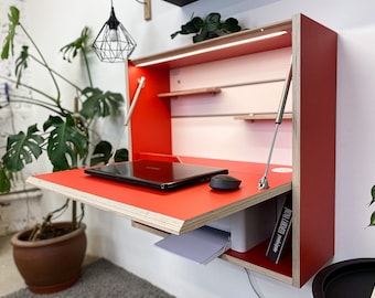 Office Desk• Work Space Floating Desk Space Saving Desk Wall Desk Folding Desk Modern Plywood Table Furniture Design Tiny House Furniture