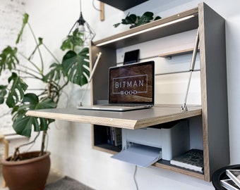 OFFICE DESK• Onyx Grey Wall Mount Folding Home Office Space-Saving Workspace Table