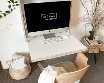 27” Monitor Desk• Office Desk Home Office Work Space Modern Desk Space Saving Desk Secretary Desk Floating Table Wall Mounted Desk Work Home