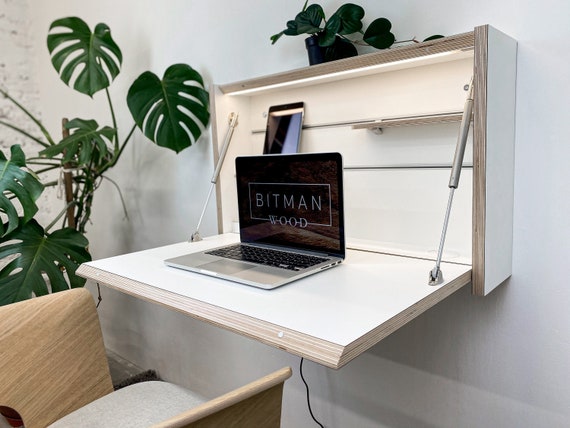  Wall-mounted laptop folding table, folding wall-mounted desk  workstation, all-in-one wall-mounted folding craft table with storage  space, suitable for small spaces such as bedrooms and study rooms. ( : Home  & Kitchen