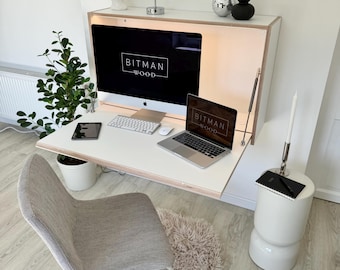 Grand bureau • - Blanc premium - Bureau flottant Bureau à domicile Espace de travail Secrétaire de bureau moderne et peu encombrant, table flottante à fixation murale