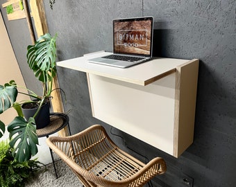 Standing Double Desk• Home Office Wall Mounted Folding Space Saving Office Desk Secretary Desk Floating Desk Plywood Study Work Space