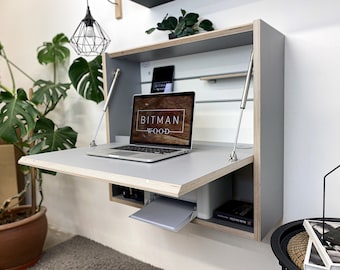 OFFICE DESK• -Arctic Grey- Work Space Floating Desk Space Saving Desk Wall Desk Folding Desk Plywood Table Furniture Design Tiny Furniture