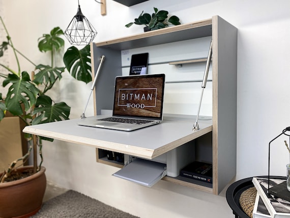 Office Desk Work Space Floating Desk Space Saving Desk Wall Desk Folding Desk Modern Plywood Table Furniture Design Tiny House Furniture Etsy UK