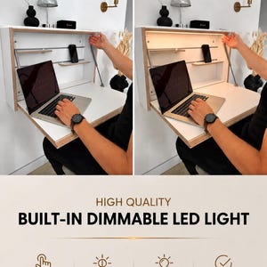 Escritorio para monitor de 24" • Escritorio modular plegable para oficina en casa que ahorra espacio con luz LED imagen 11