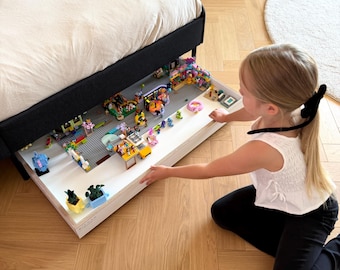 MOBILE PLAY TRAY• Lego Toy Under Bed Storage Girls Room Gift Tray On Wheels Minimalist Rolling Table Montessori Kids Furniture