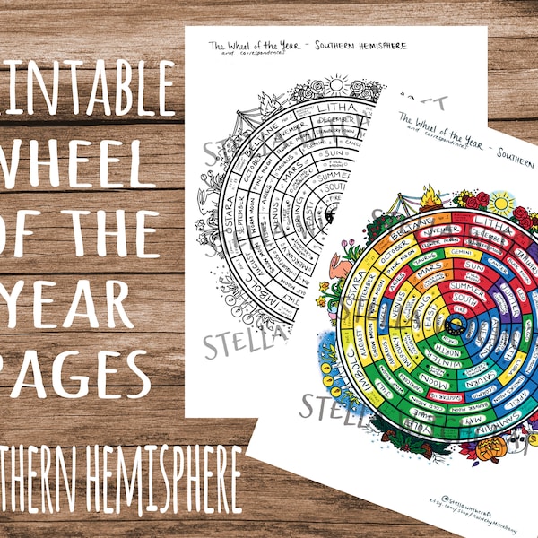 Southern Hemisphere Printable Wheel of the Year Grimoire and Coloring Pages