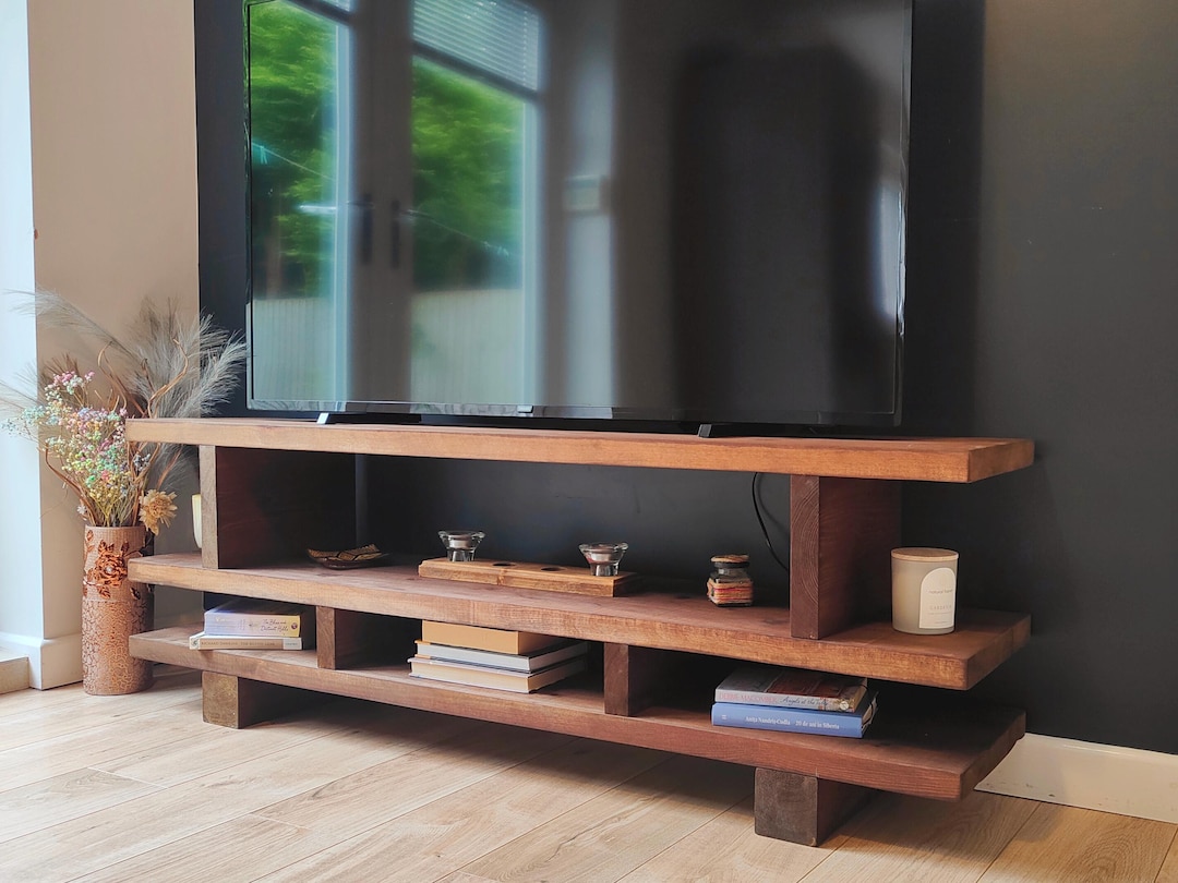 TV Stand Handmade Solid Wood TV Unit Farmhouse Style Media Console