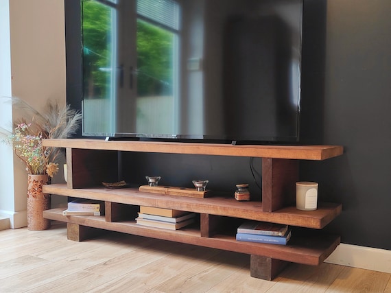 TV Stand Handmade Solid Wood TV Unit Farmhouse Style Media Console Customizable Rustic TV Stand Etsy