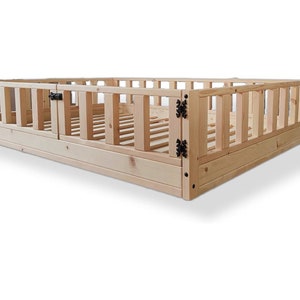 Toddler floor bed frame, Montessori floor bed with removable rails, Handmade customisable, Pre-assembled Kids floor bed, Natural solid wood