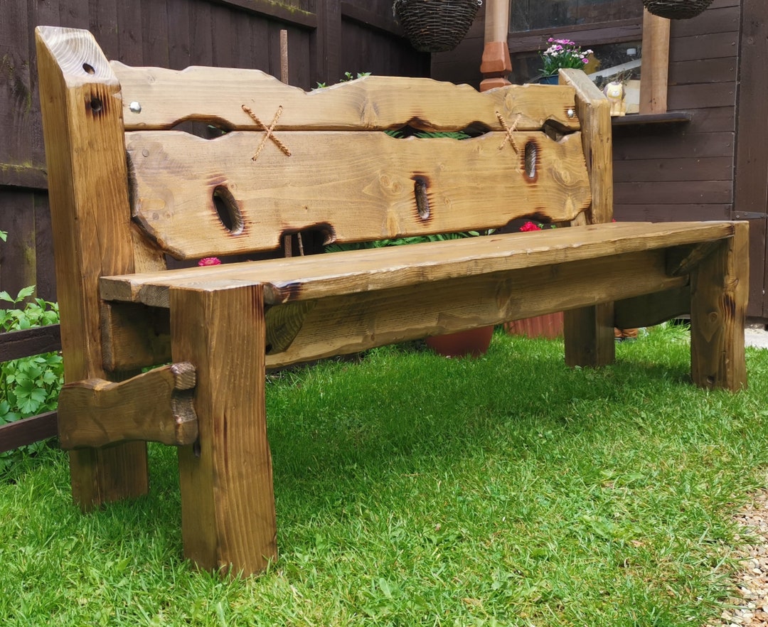 Rustic Garden Bench Solid Wood Bench Memorial Bench Handmade CNC Engraving Available Patio Furniture Garden Decor Etsy