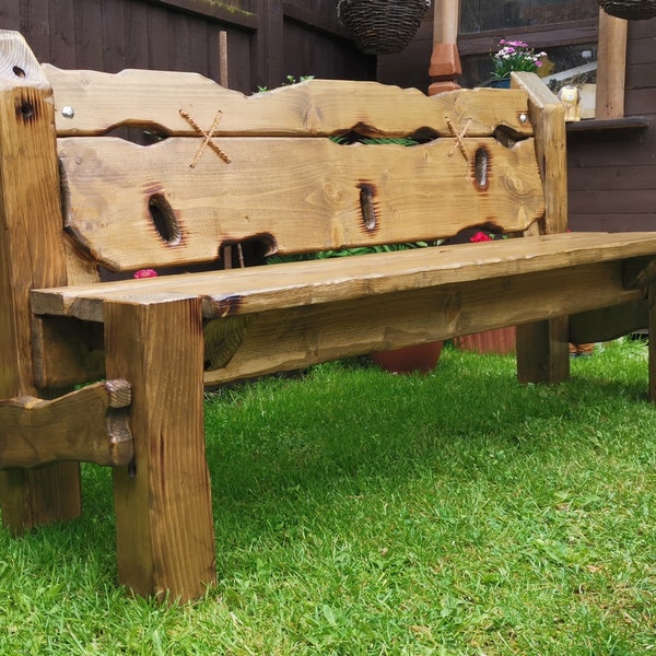 Rustic Garden Bench, Solid Wood Bench,  Memorial Bench Handmade, Patio Furniture, Industrial Garden Decor, Engraving available